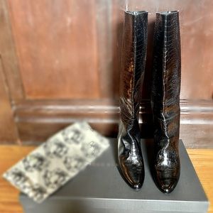 Freda Salvador black leather croc high boots